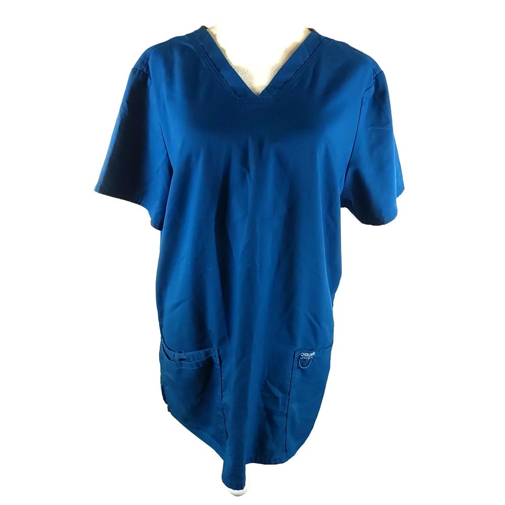 Cherokee Workwear Women's Scrub Top Size Large Blue Green CAR Cotton Blend